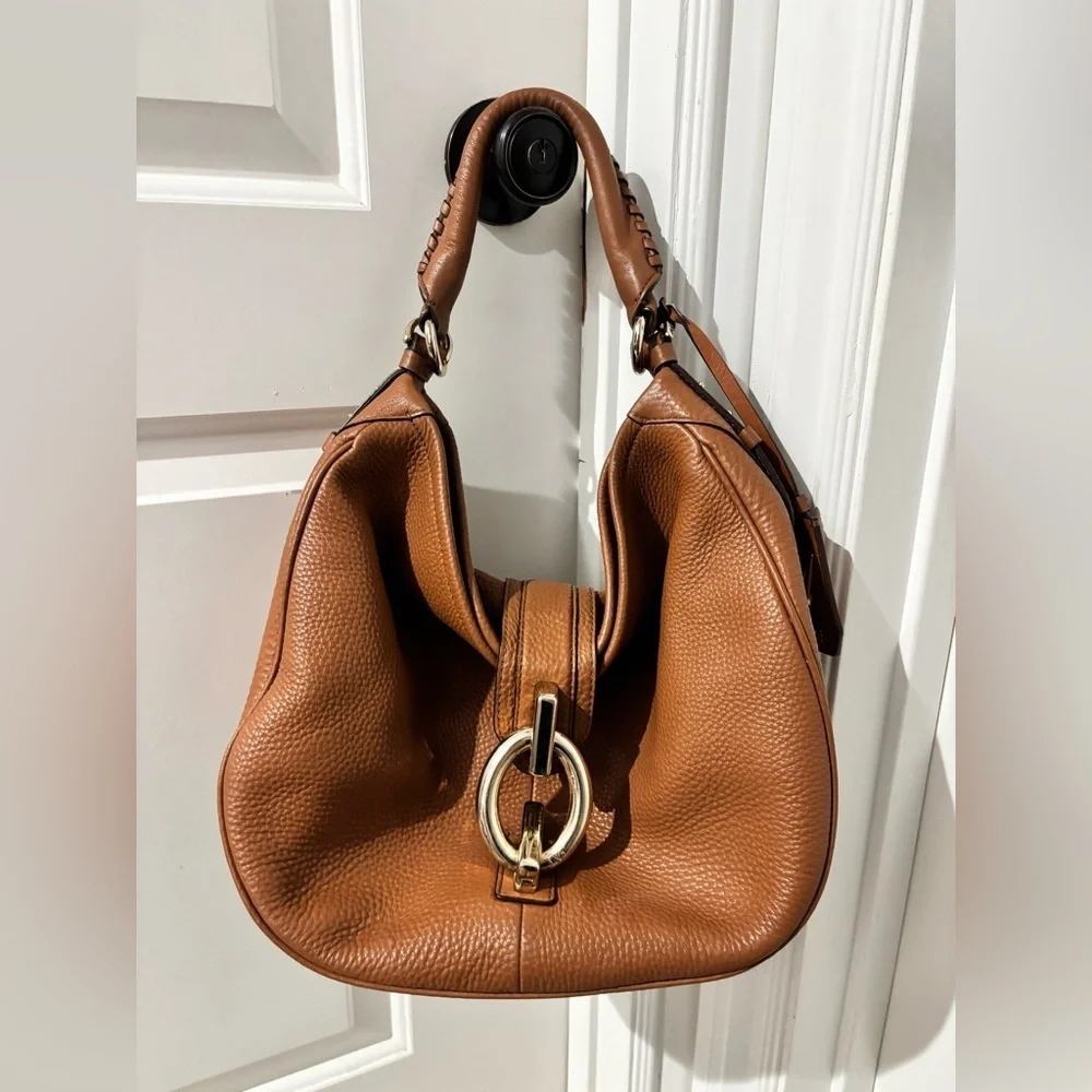 Diane Von Furstenberg DVF Cognac Leather Hobo Bag Braided Handle Gold Hardware